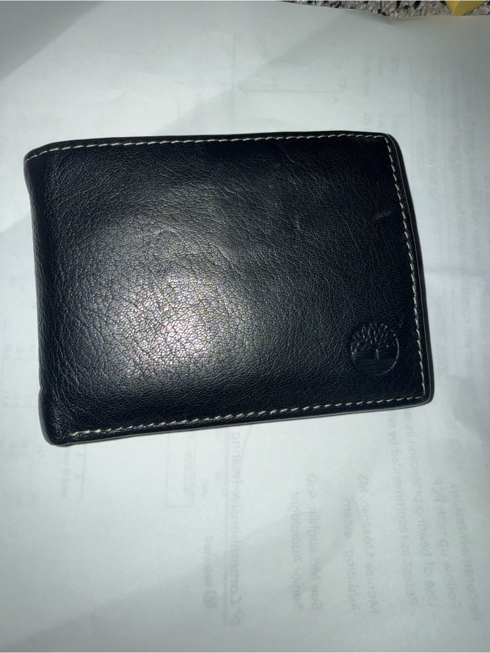 Timberland Black Leather Money Clip Wallet with Contrast Stitching